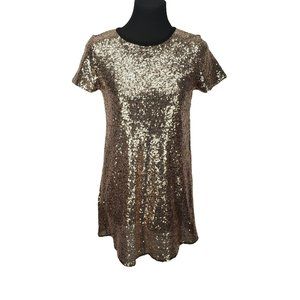 People's Project LA Woman's Gold Sequin‎ Short Sleeve Dress Size Large